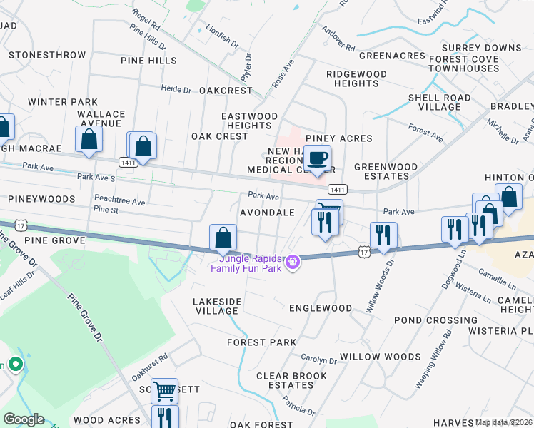 map of restaurants, bars, coffee shops, grocery stores, and more near 108 Avondale Avenue in Wilmington