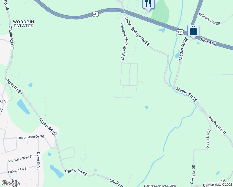 map of restaurants, bars, coffee shops, grocery stores, and more near 3 Jewell Drive Southeast in Rome