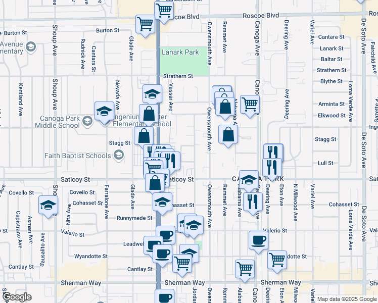 map of restaurants, bars, coffee shops, grocery stores, and more near 21817 West Charlotte Court in Los Angeles