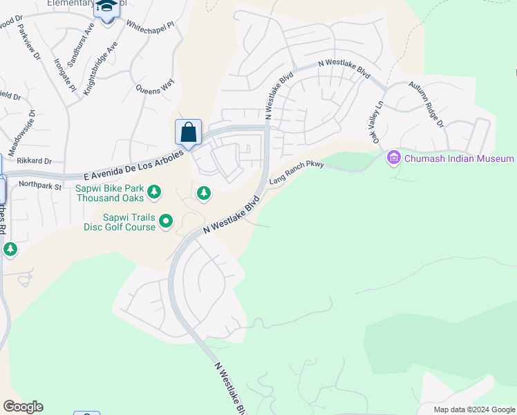 map of restaurants, bars, coffee shops, grocery stores, and more near 2354 Fountain Crest Lane in Thousand Oaks