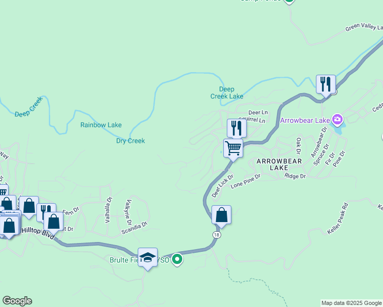 map of restaurants, bars, coffee shops, grocery stores, and more near 32703 Tulip Lane in Big Bear