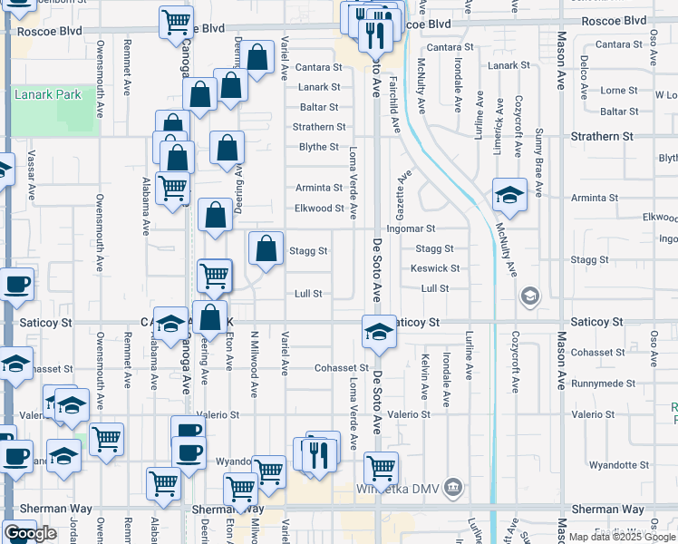 map of restaurants, bars, coffee shops, grocery stores, and more near 7713 Loma Verde Avenue in Los Angeles