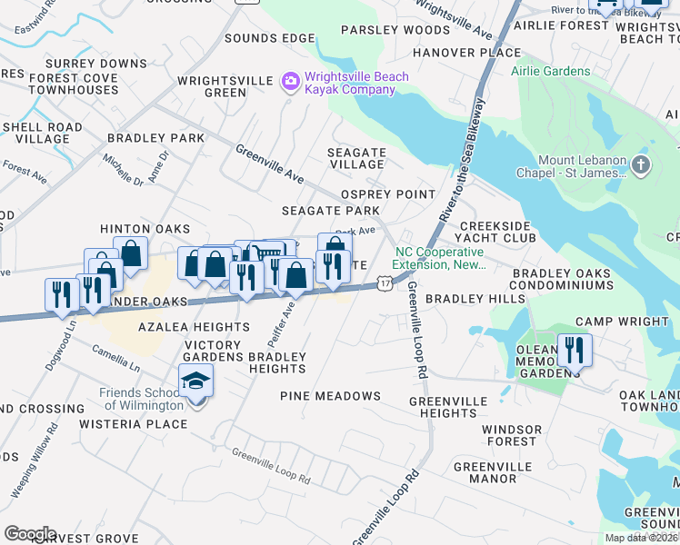 map of restaurants, bars, coffee shops, grocery stores, and more near 128 Bagley Avenue in Wilmington