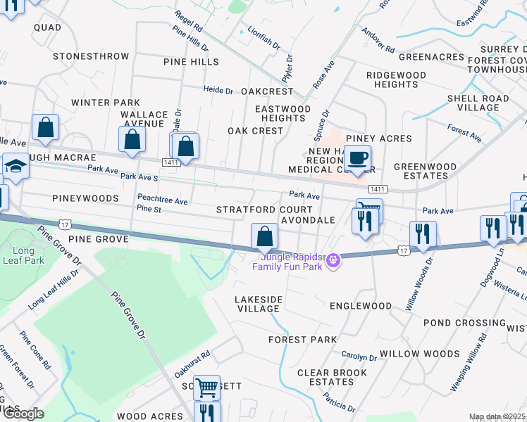 map of restaurants, bars, coffee shops, grocery stores, and more near 5114 Pine Street in Wilmington