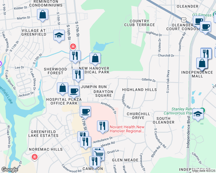 map of restaurants, bars, coffee shops, grocery stores, and more near 1912 Colleton Court in Wilmington