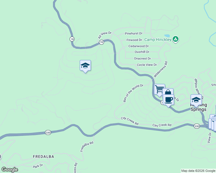 map of restaurants, bars, coffee shops, grocery stores, and more near 2410 Spring Oak Drive in Running Springs