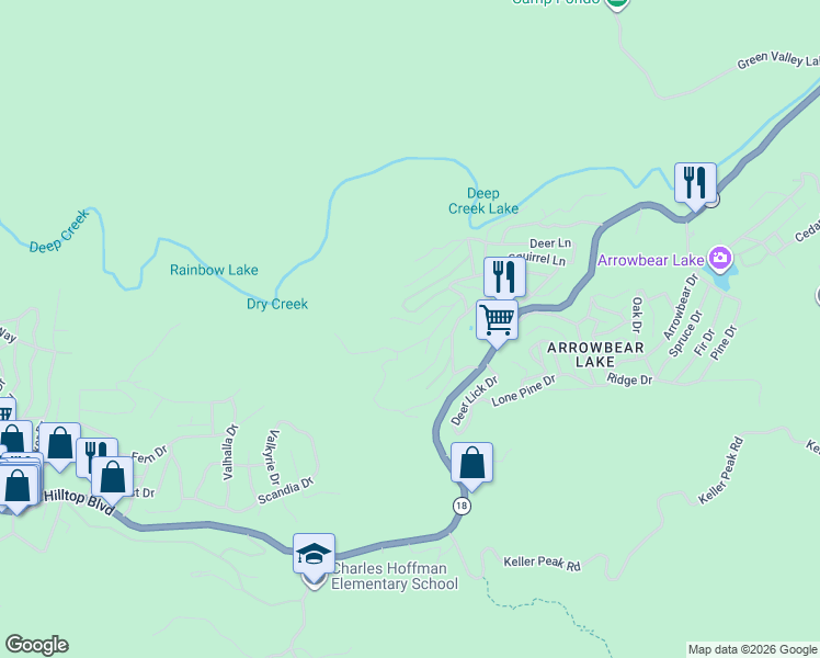 map of restaurants, bars, coffee shops, grocery stores, and more near 32703 Tulip Lane in Big Bear