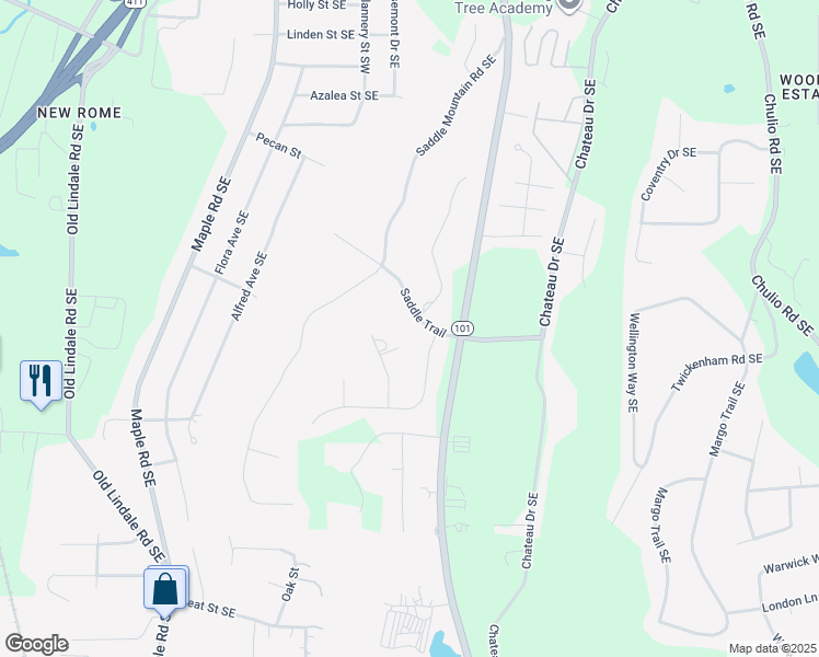 map of restaurants, bars, coffee shops, grocery stores, and more near 5 Saddle Mountain Road Southeast in Rome