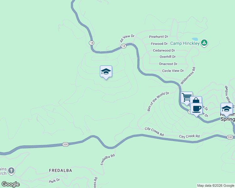 map of restaurants, bars, coffee shops, grocery stores, and more near 31103 All View Drive in Running Springs