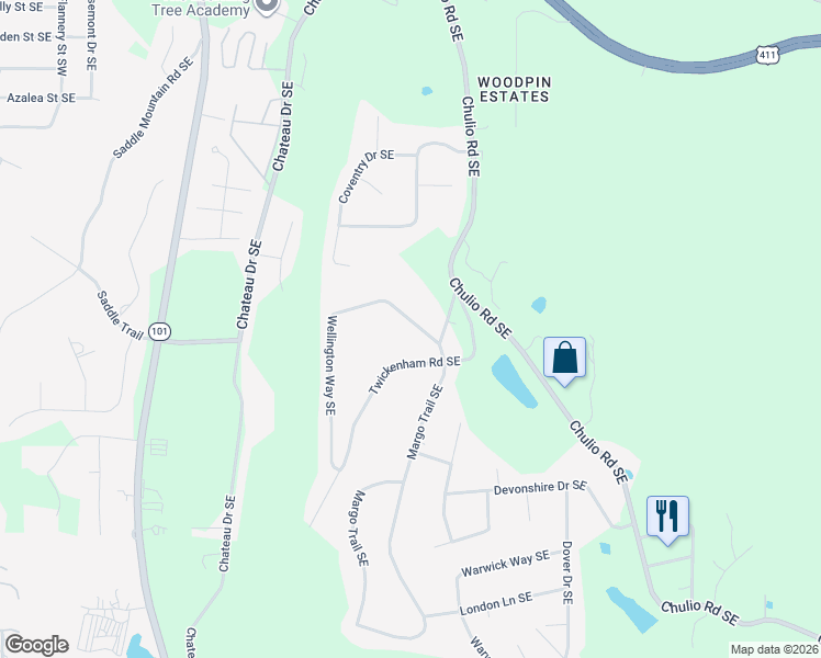 map of restaurants, bars, coffee shops, grocery stores, and more near 11 Wellington Way Southeast in Rome