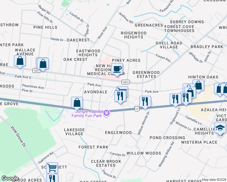 map of restaurants, bars, coffee shops, grocery stores, and more near 5324 Park Avenue in Wilmington