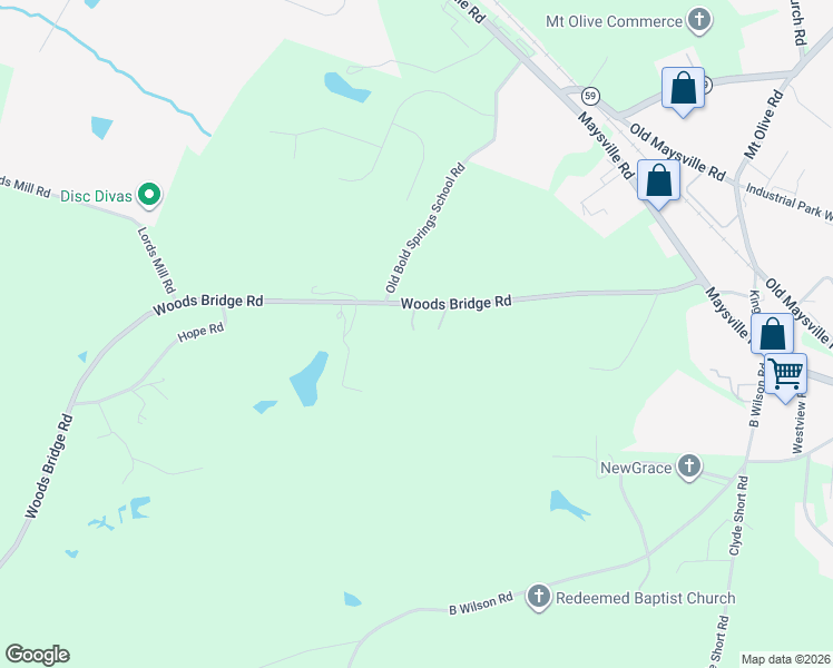 map of restaurants, bars, coffee shops, grocery stores, and more near 643 Woods Bridge Road in Commerce