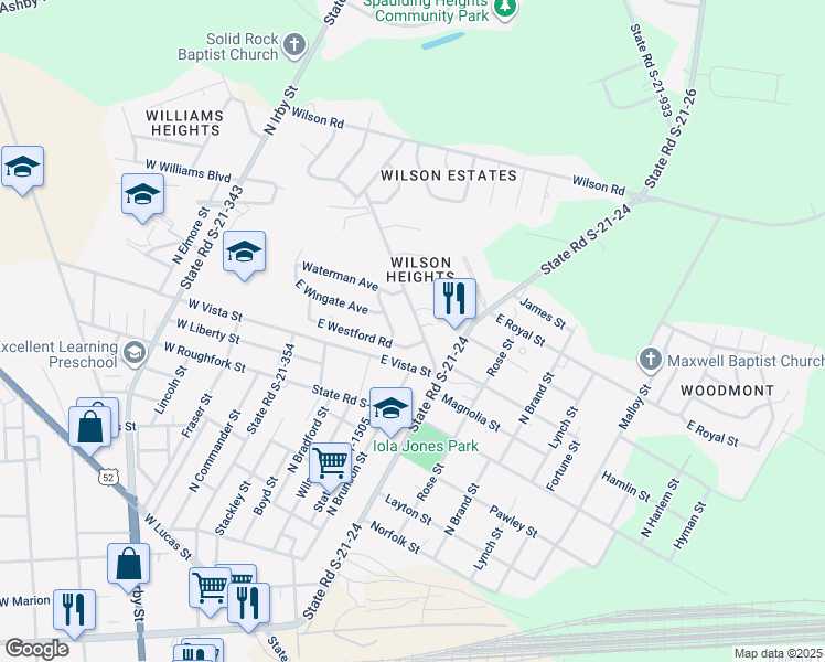 map of restaurants, bars, coffee shops, grocery stores, and more near 1105 Sopkin Avenue in Florence