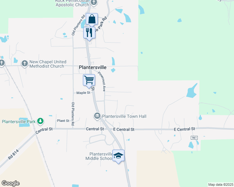 map of restaurants, bars, coffee shops, grocery stores, and more near 121 Woodgreen Street in Plantersville