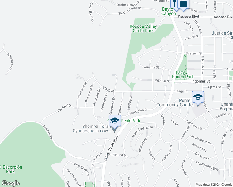 map of restaurants, bars, coffee shops, grocery stores, and more near 7634 Graystone Drive in Los Angeles