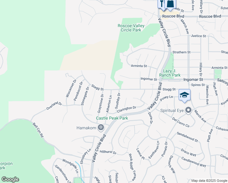 map of restaurants, bars, coffee shops, grocery stores, and more near 7636 Atherton Lane in Los Angeles
