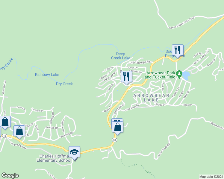 map of restaurants, bars, coffee shops, grocery stores, and more near 32794 Cougar Lane in Apple Valley