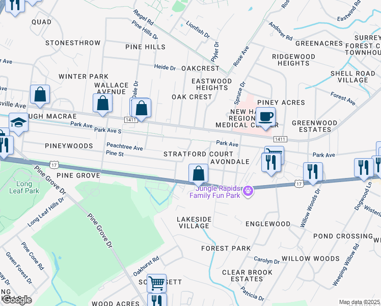 map of restaurants, bars, coffee shops, grocery stores, and more near 5114 Pine Street in Wilmington