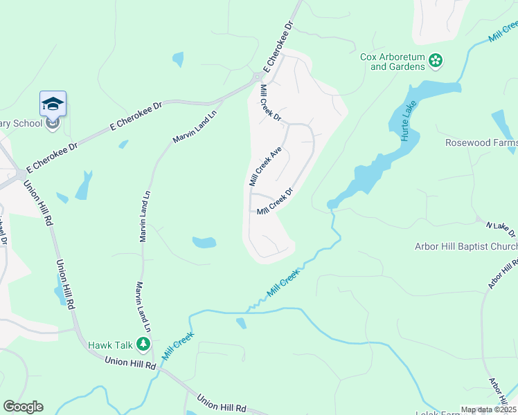 map of restaurants, bars, coffee shops, grocery stores, and more near 172 Mill Creek Drive in Canton