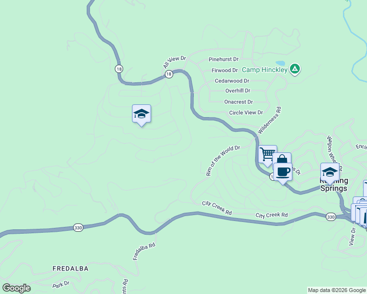 map of restaurants, bars, coffee shops, grocery stores, and more near 2402 Spring Oak Drive in Running Springs