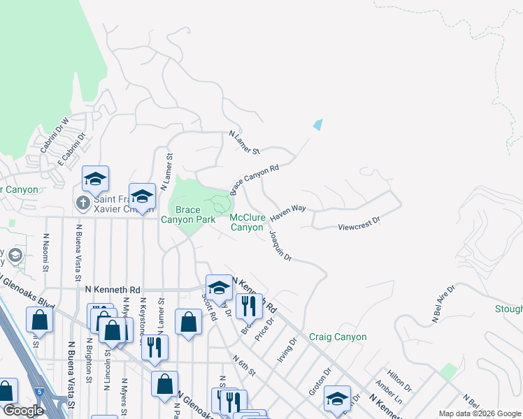 map of restaurants, bars, coffee shops, grocery stores, and more near 2918 Joaquin Drive in Burbank