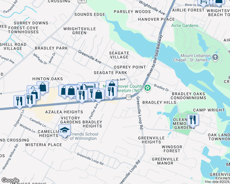 map of restaurants, bars, coffee shops, grocery stores, and more near 128 Bagley Avenue in Wilmington