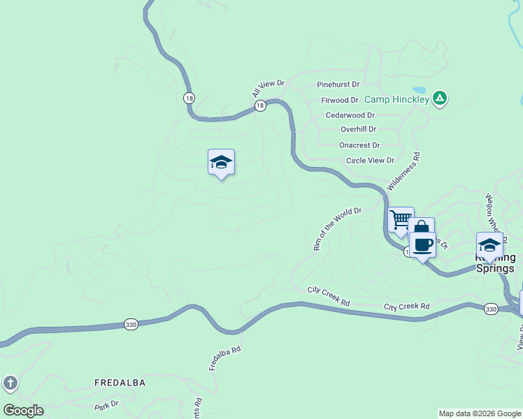 map of restaurants, bars, coffee shops, grocery stores, and more near 31115 All View Drive in Running Springs