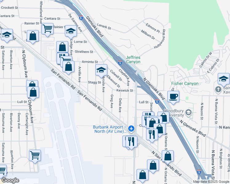 map of restaurants, bars, coffee shops, grocery stores, and more near 10118 Keswick Street in Los Angeles