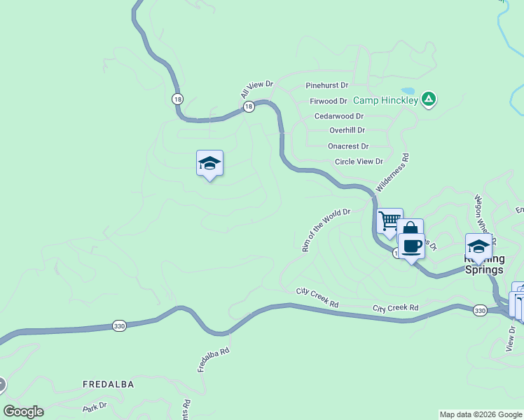 map of restaurants, bars, coffee shops, grocery stores, and more near 31117 All View Drive in Running Springs