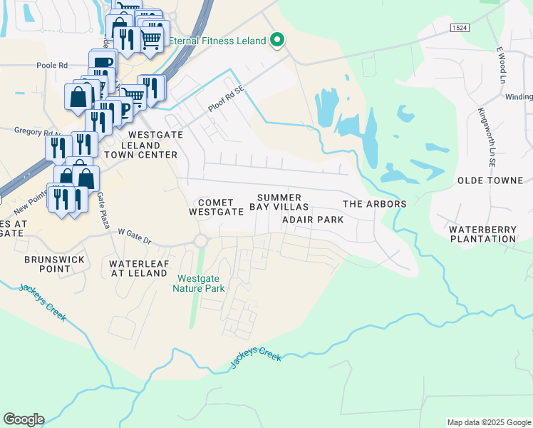 map of restaurants, bars, coffee shops, grocery stores, and more near 3735 Summer Bay Trail in Leland