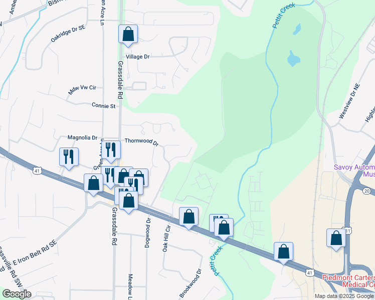 map of restaurants, bars, coffee shops, grocery stores, and more near 18 Southview Drive in Cartersville