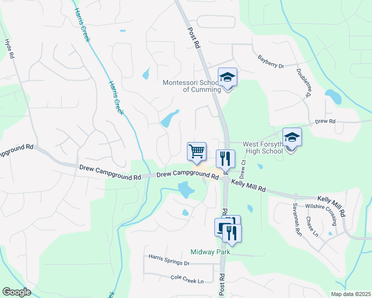 map of restaurants, bars, coffee shops, grocery stores, and more near 3660 Fedorite Walk in Cumming
