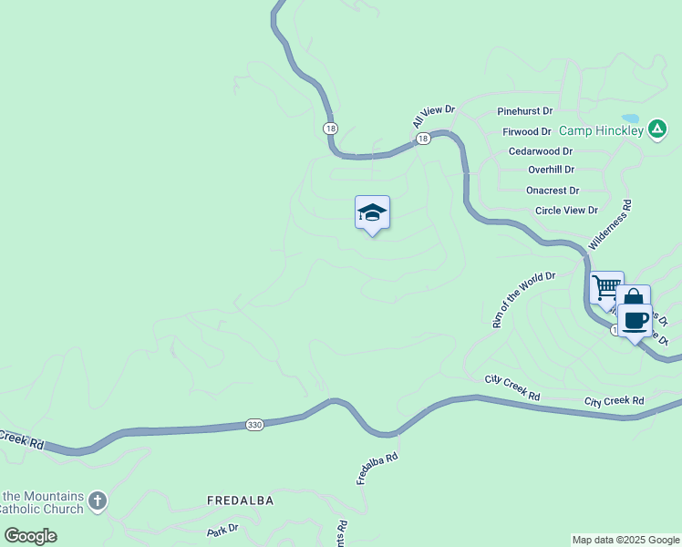 map of restaurants, bars, coffee shops, grocery stores, and more near 30975 All View Drive in Running Springs