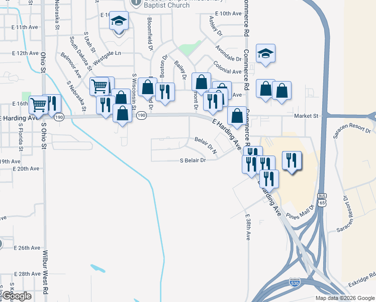 map of restaurants, bars, coffee shops, grocery stores, and more near 2600 Auburn Drive in Pine Bluff