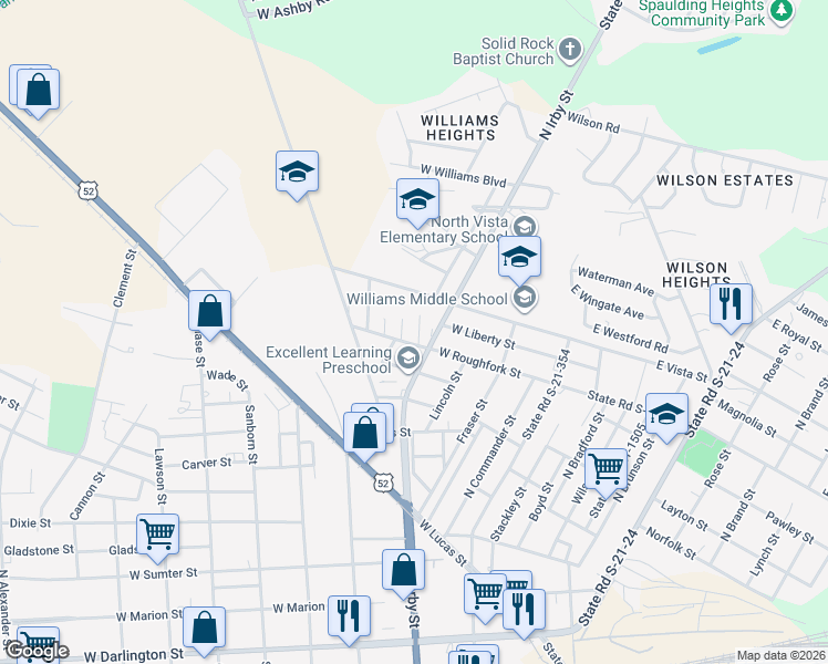 map of restaurants, bars, coffee shops, grocery stores, and more near 903 Merriweather Lane in Florence