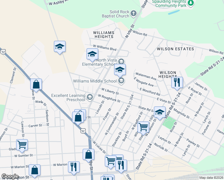 map of restaurants, bars, coffee shops, grocery stores, and more near 309 West Liberty Street in Florence
