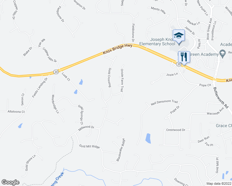 map of restaurants, bars, coffee shops, grocery stores, and more near 503 Oriole Farm Trail in Canton