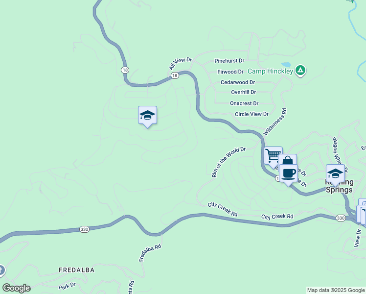 map of restaurants, bars, coffee shops, grocery stores, and more near 31117 All View Drive in Running Springs