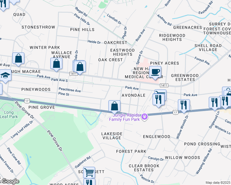 map of restaurants, bars, coffee shops, grocery stores, and more near 1309 Louisa Lane in Wilmington