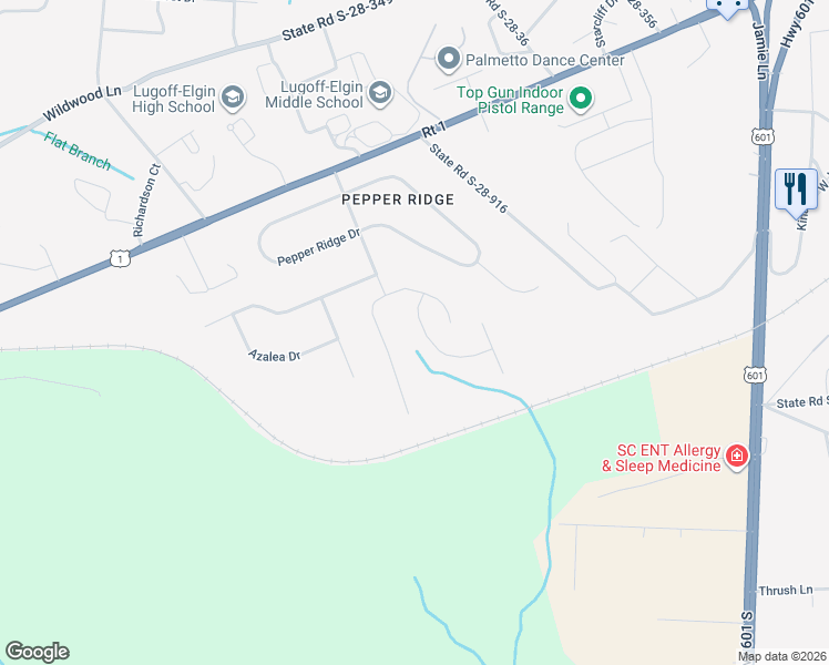 map of restaurants, bars, coffee shops, grocery stores, and more near 17 Kin Loch Road in Lugoff