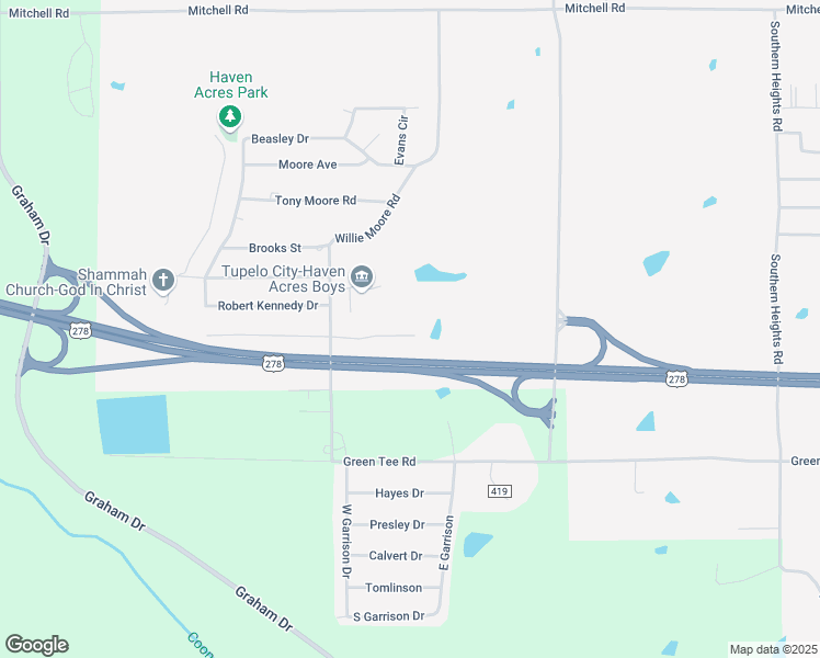 map of restaurants, bars, coffee shops, grocery stores, and more near 3054-3198 Cayson Road in Tupelo