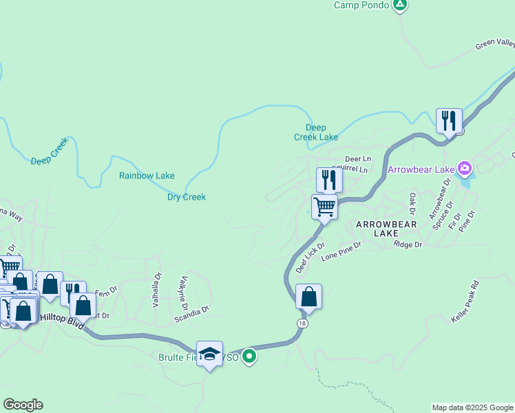 map of restaurants, bars, coffee shops, grocery stores, and more near 32703 Tulip Lane in Big Bear