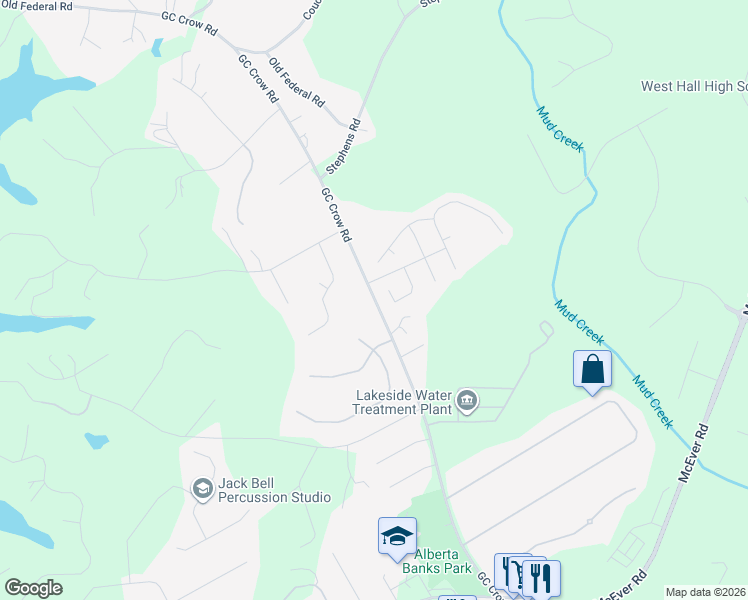 map of restaurants, bars, coffee shops, grocery stores, and more near 5729 GC Crow Road in Flowery Branch