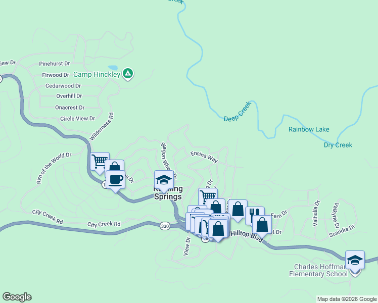 map of restaurants, bars, coffee shops, grocery stores, and more near 2379 Chicago Drive in Running Springs