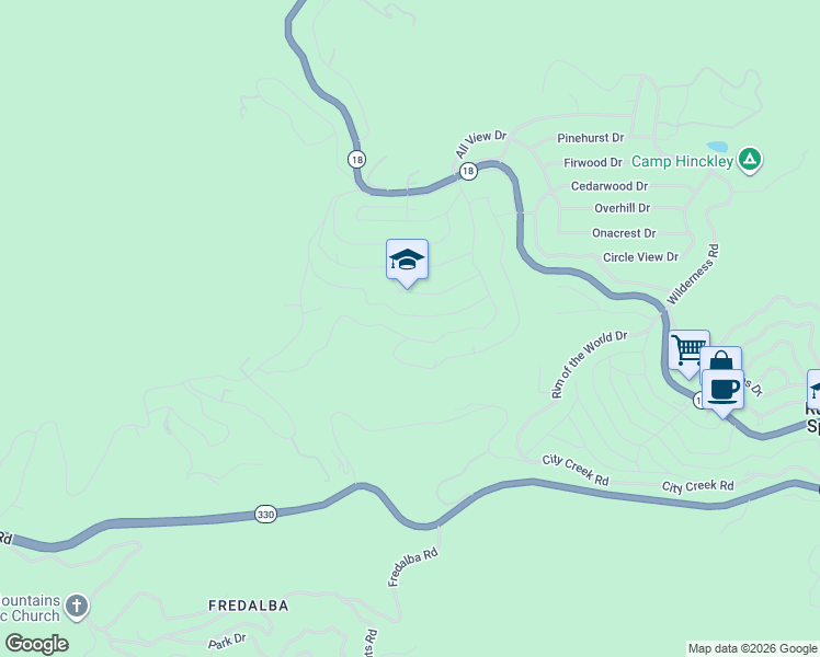map of restaurants, bars, coffee shops, grocery stores, and more near 31042 All View Drive in Running Springs