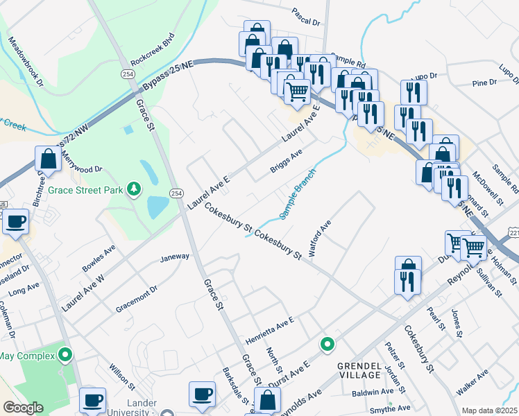 map of restaurants, bars, coffee shops, grocery stores, and more near 510 Trakas Ave in Greenwood