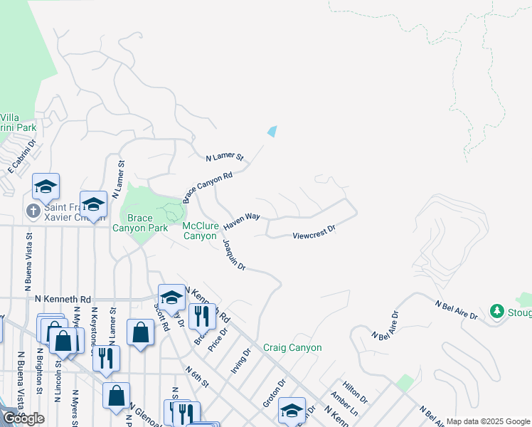 map of restaurants, bars, coffee shops, grocery stores, and more near 3337 Haven Way in Burbank