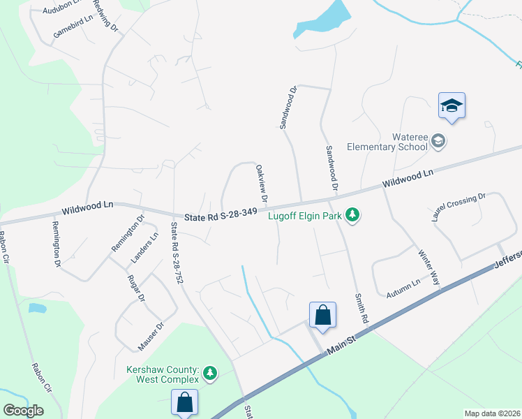 map of restaurants, bars, coffee shops, grocery stores, and more near Wildwood Lane in Lugoff
