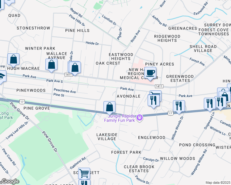 map of restaurants, bars, coffee shops, grocery stores, and more near 1309 Louisa Lane in Wilmington