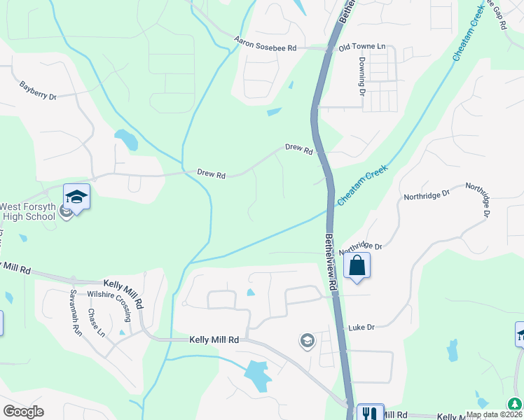 map of restaurants, bars, coffee shops, grocery stores, and more near 3835 Michaels Way in Cumming
